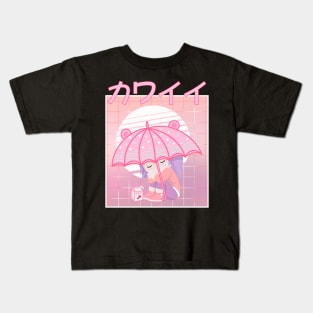 90s Japanese Kawaii Sad Girl Pink Japanese Strawberry Milk Kids T-Shirt